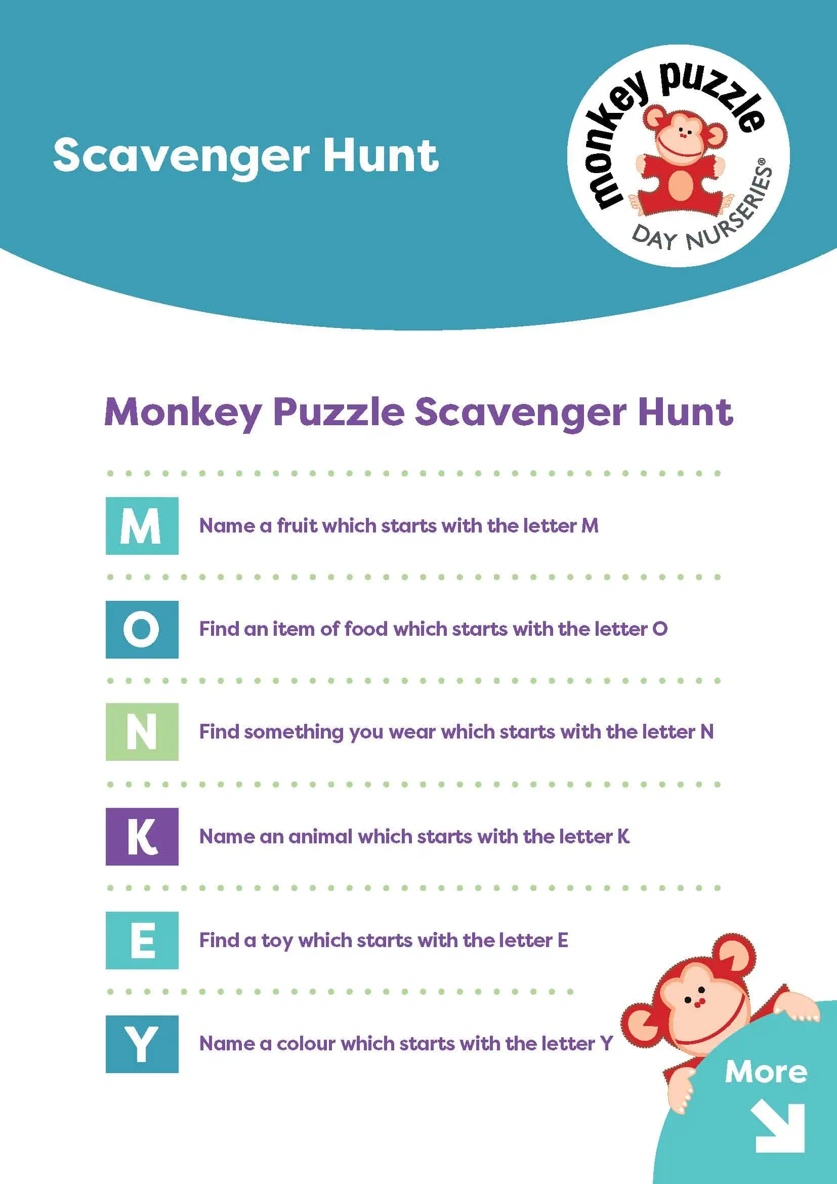 Monkey Puzzle Day Nursery Sunbury Scavenger Hunt Children's scavenger hunt activity at Monkey Puzzle Day Nursery Sunbury.